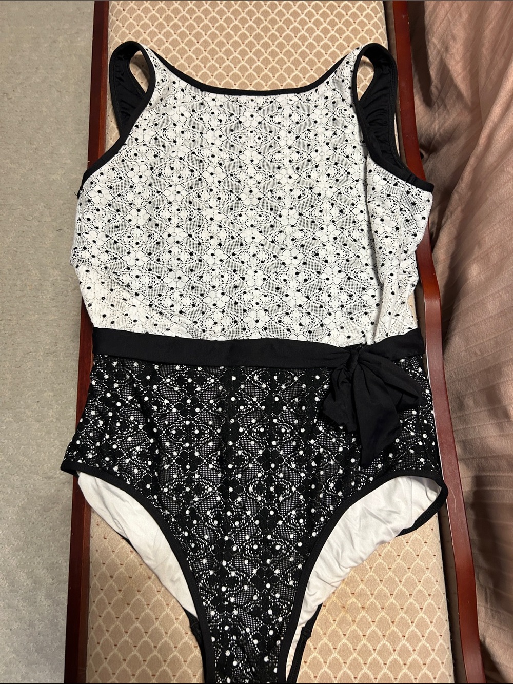 Anne Cole Black and White Lace-Overlay One-Piece Swimsuit